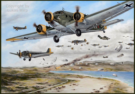Fallschirmjäger und JU52 über Kreta 1941