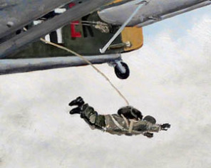 Fallschirmjäger springt aus JU52