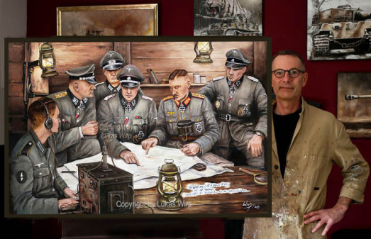 Kunstmaler Lukas Wirp mit einem seiner Militärgemälde