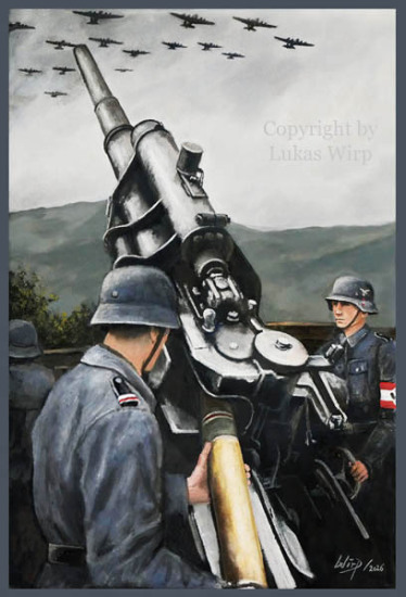 Flakhelfer der Hitlerjugend an einem 8,8 cm Geschützr