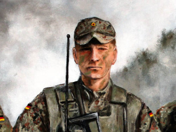 Ausschnitt des Bundeswehr Gemäldes Soldaten im Manöver