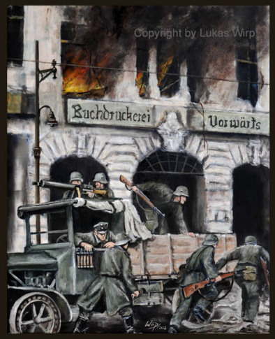 Gemälde Unruhen in Berlin 1919 / Freikorps